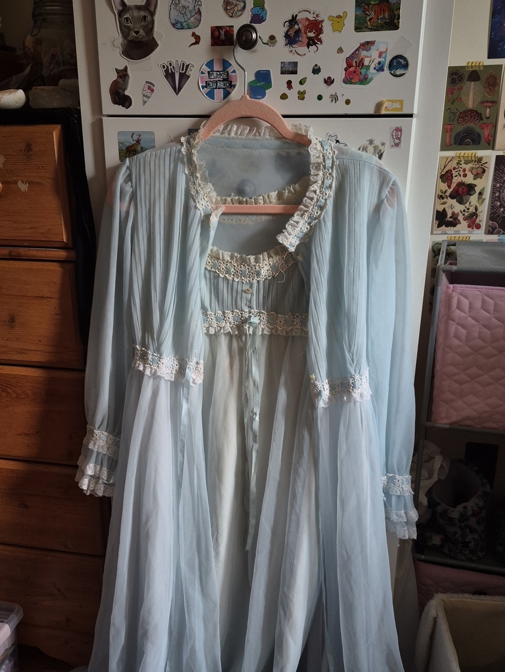 Baby Blue Sheer Vintage Nightgown 2 Piece Set